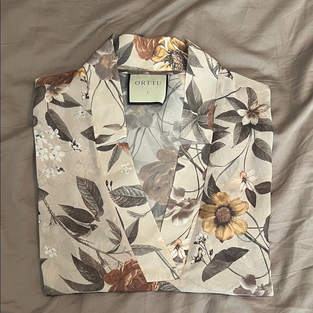ORTTU Botanical Print Shirt in Earth Tones | Sheer Size Large